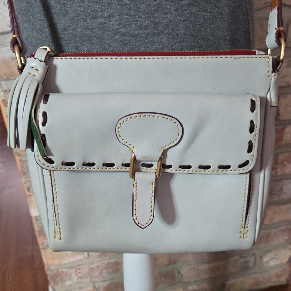 Dooney & Bourke White Crossbody with Red Trim and Brown Accents